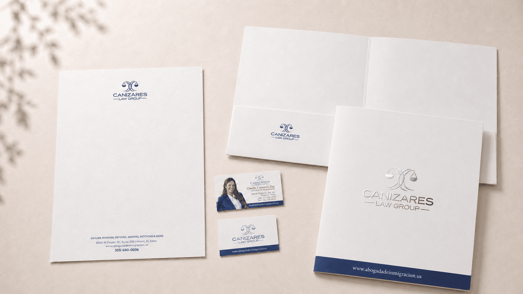Canizares Law Group premium presentation folder, letterhead and business cards produced by FullColorStore